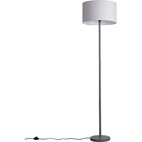 main image of "Grey Wooden Stem Floor Lamp With Drum Shade - Black"