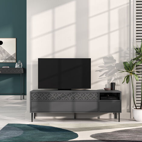 Heaton Modern TV Stand Multimedia Centre TV Unit Anthracite Grey With Storage Cabinet