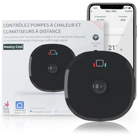 Heatzy – Thermostat connecté pour climatisation et pompe à chaleur – Géolocalisation – Programmation – Détection de présence – WiFi 2.4GHz