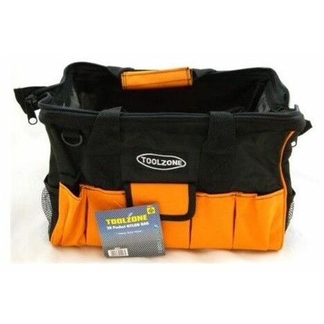Heavy Duty 16'' 28 Pocket Wide Opening Hard Base Nylon Tool Bag Toolbag Box 017