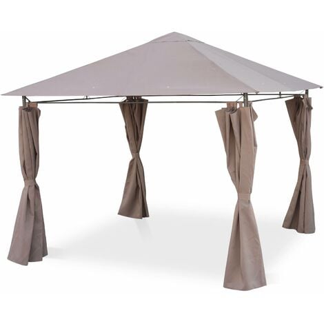 Heavy duty 3x3m gazebo with curtains, Elusa, Beige-brown, 299x299x262 cm