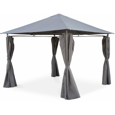 Heavy duty 3x3m gazebo with curtains Grey 299x299x262 cm - Elusa