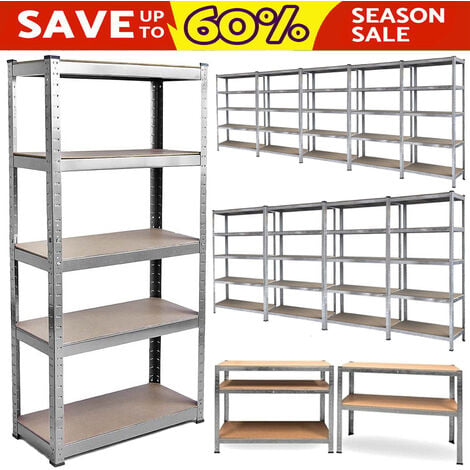 BRIEFNESS Heavy Duty 5 Tier Boltless Garage Shelving Unit Shed Warehouse Workshop Office Storage Shelves Metal Racking, Adjustable - Can be split into 2 smaller Shelf Units