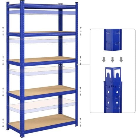 DAYPLUS Heavy Duty 5 Tier Boltless Garage Shelving Unit Shed Warehouse Workshop Office Storage Shelves Metal Racking, Adjustable - Can be split into 2 smaller Shelf Units Large, Blue