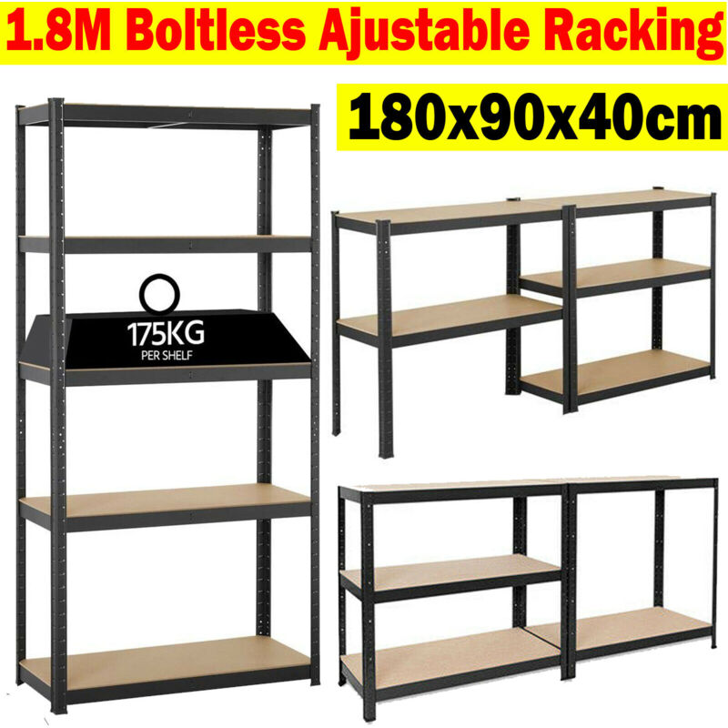 Heavy Duty 5 Tier Boltless Garage Shelving Unit Shed Warehouse Workshop Office Storage Shelves Metal Racking Adjustable Shelf