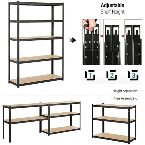 Heavy Duty 5 Tier Boltless Shelving Unit Warehouse Garage Utility Home Storage Rack, 5 Adjustable Shelves (175KG Per Shelf), Can be split to create 2 seperate Shelf Units, 180 x 90 x 40cm - Black