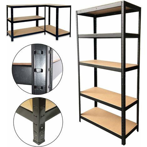 Heavy Duty 5 Tier Boltless Shelving Unit Warehouse Garage Utility Home Storage Rack, Adjustable - Can be split to create 2 seperate Shelf Units  Large, black