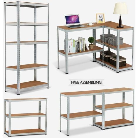 Heavy Duty 5 Tier Boltless Shelving Unit Warehouse Garage Utility Home Storage Rack, Adjustable - Can be split to create 2 seperate Shelf Units  Large, Galvanised