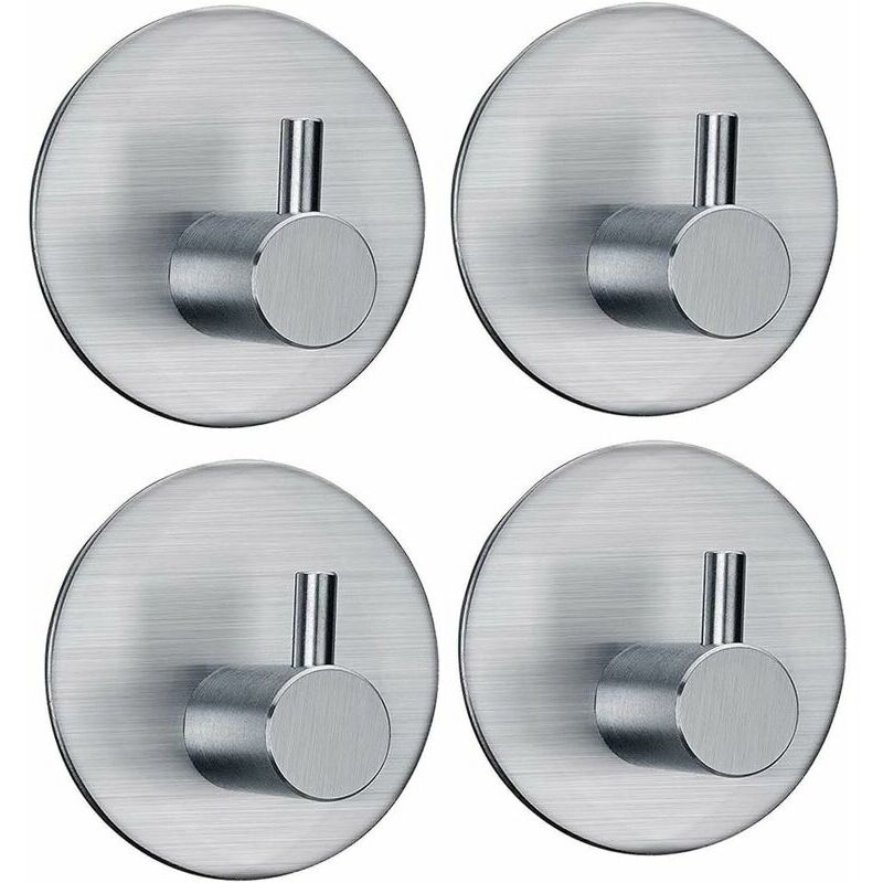 Heavy Duty Adhesive Hooks Wall Hangers Waterproof Stainless Steel Towel Hooks for Hanging Kitchen Bathroom Home Stick on Wall (Round Base)-4 Packs
