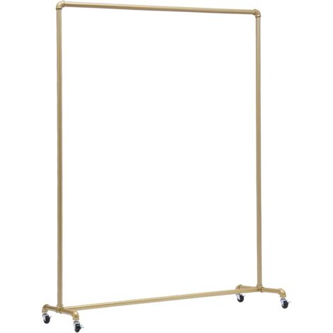 Heavy Duty Clothes Rail w/ 4 Wheels Movable Metal Garment Hanging Rack for Shop, Family, Workroom Display Stand, Gold, Galvanized Steel Water Pipe Clothing Rail, 47.2 X 15.7 X 63 Inches
