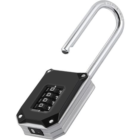 Heavy Duty Combination Lock, 57mm Long Shackle Padlock, 4 Digit Padlock with Large White Numbers and Anti-Reset Cover, Gym Lock (Black/Si)