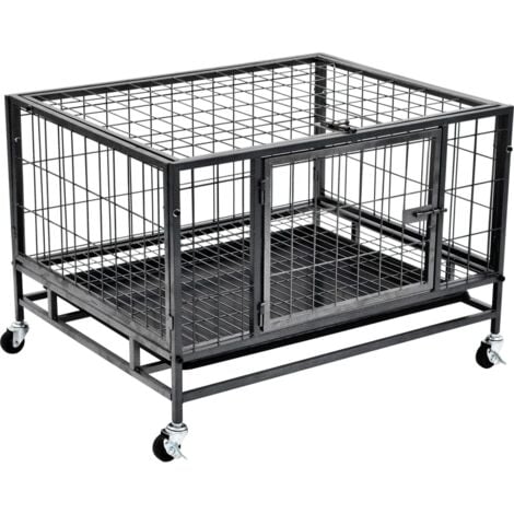 Heavy Duty Dog Cage with Wheels Steel 82x66x56 cm