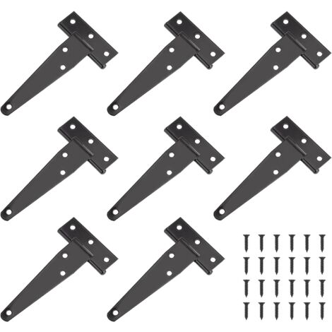 Heavy Duty Door Hinge, 4 Inch Door Hinge, Black T Hinge, Stainless Steel Flat Hinge Iron Door Hinges Heavy Duty Hinges for Doors, Windows, Garden Sheds,8pcs