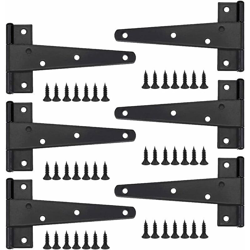 Heavy Duty Door Hinges 6pcs, 6 Inch Door Hinges, Black T-Hinges, Stainless Steel Flat Hinges, Iron Door Hinges, Heavy Duty Hinges for Doors, Windows,