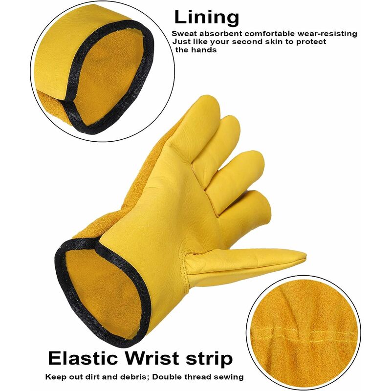 Extra Large Thorn Resistant Gardening Gloves for Men, Yellow Leather Work Gloves, Full Finger Gardening Gloves, xl