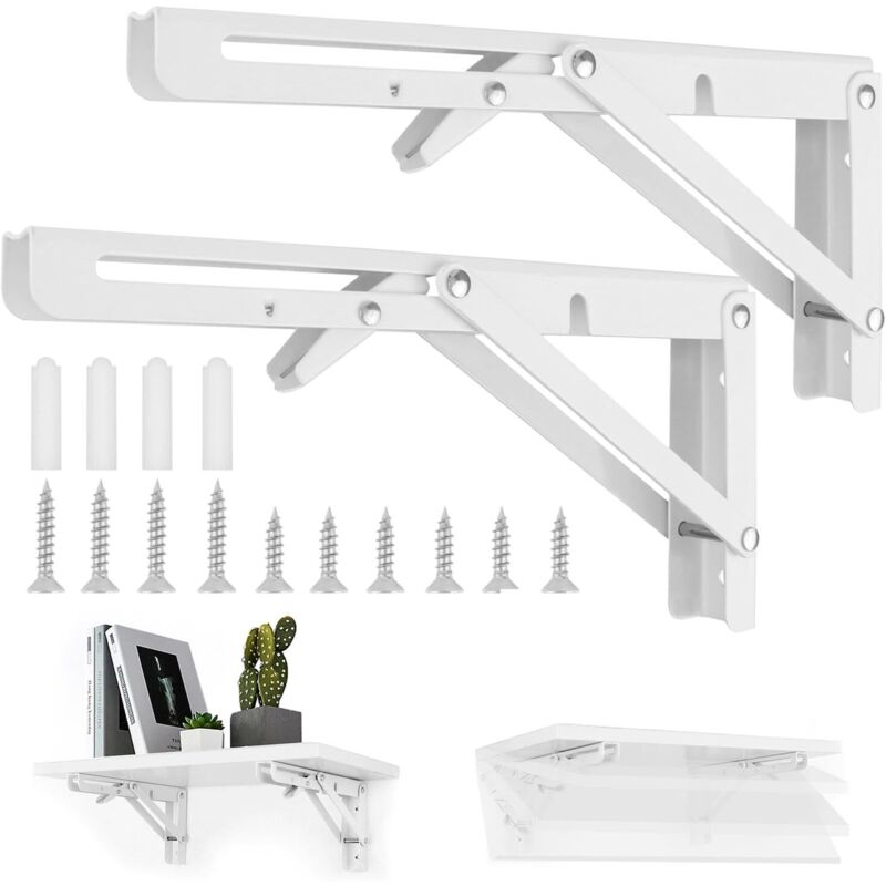 Heavy Duty Folding Brackets, 25 x 11.5 cm, 35 kg Bearing, Stainless Steel, for Home, Office, Wall Mount, Pack of 2