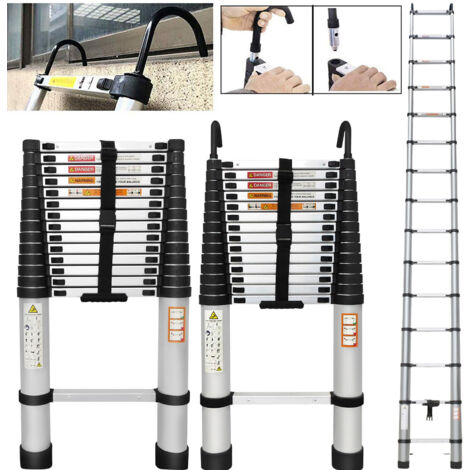 Heavy Duty Folding Portable Telescopic Ladder Extendable Steps & Roof Hook DIY