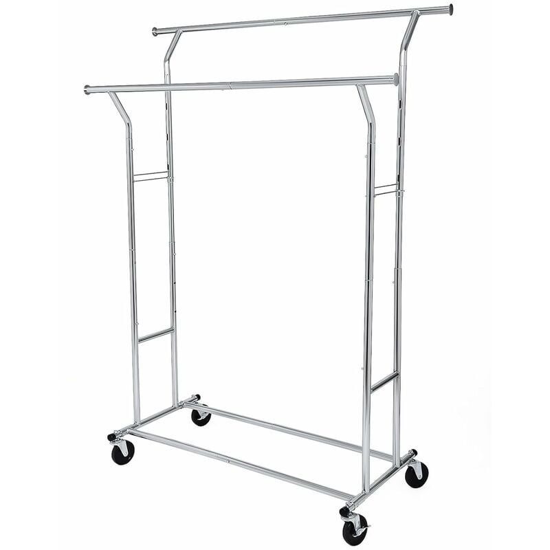 Heavy Duty Garment Rack Adjustable Metal Clothes Rail With Double