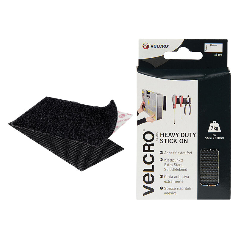 VELCRO Brand 60239 VELCRO Brand Heavy-Duty Stick On Strips (2) 50 x 100mm Black VEL60239