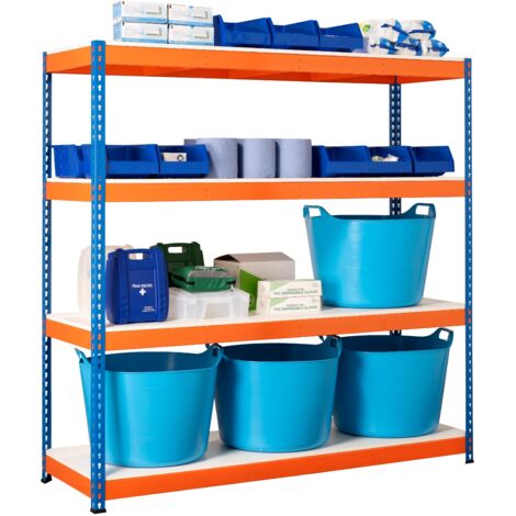 Heavy Duty Industrial Shelving Unit 4 Melamine Shelves - 1800mm H x 2400mm W x 600mm D - 400KG's UDL Per Shelf