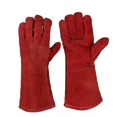 Heavy Duty Large Leather Heat Resistant Lined Welding Gloves for Wood Stove Log Burner BBQ, Gardening Gloves for Men