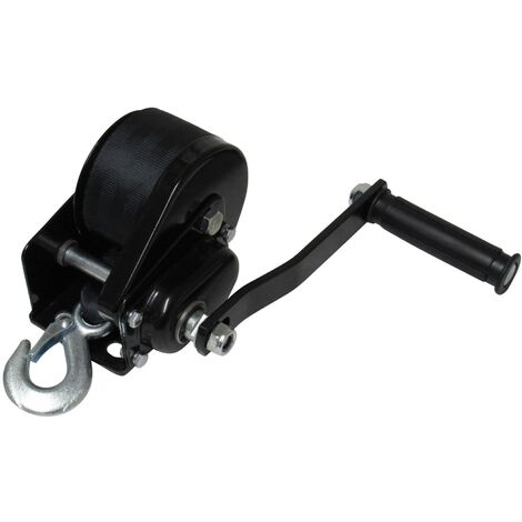 Heavy Duty Manual Hand Winch Webbing Strap Hook 1600LB / 725KG (Boat Trailer Hoist Marine Black)