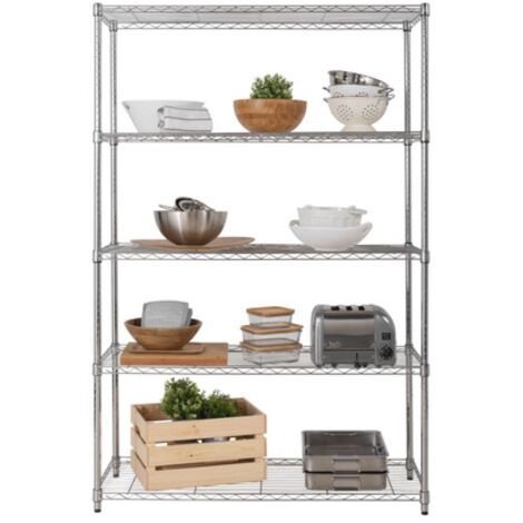 Heavy Duty Metal Chrome Wire Shelving Unit 5 tier 1838mm H x 1212mm W x 457mm D - 240KG's UDL Per Shelf