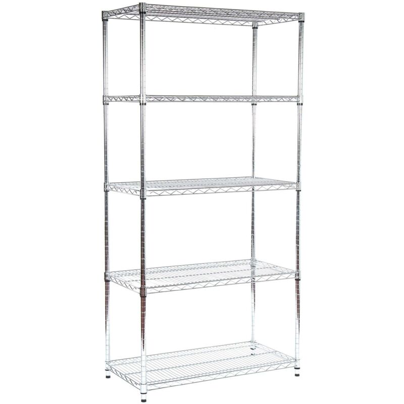 Heavy Duty Metal Chrome Wire Shelving Unit 5 tier 1838mm H x 907mm W x 457mm D - 240KG's UDL Per Shelf