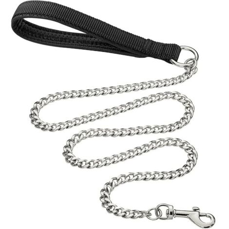 JALLERIA Heavy Duty Metal Dog Leash 180cm Chew Proof Pet Leash Chain with Soft Padded Handle for Large and Medium Dogs (180cm 3mm)