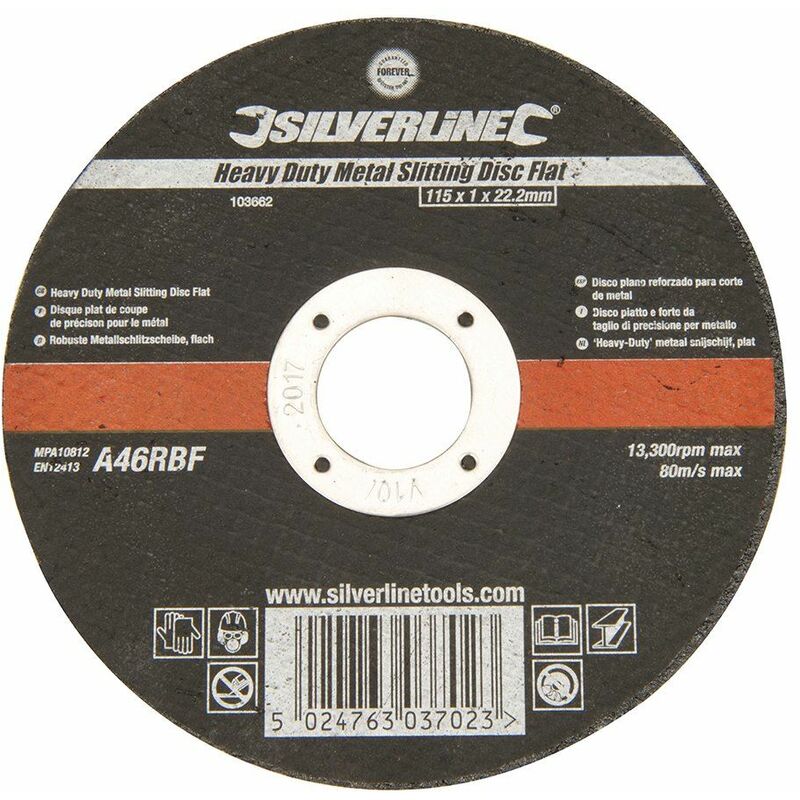 Silverline - Heavy Duty Metal Slitting Disc Flat 115 x 1 x 22.23mm 103662