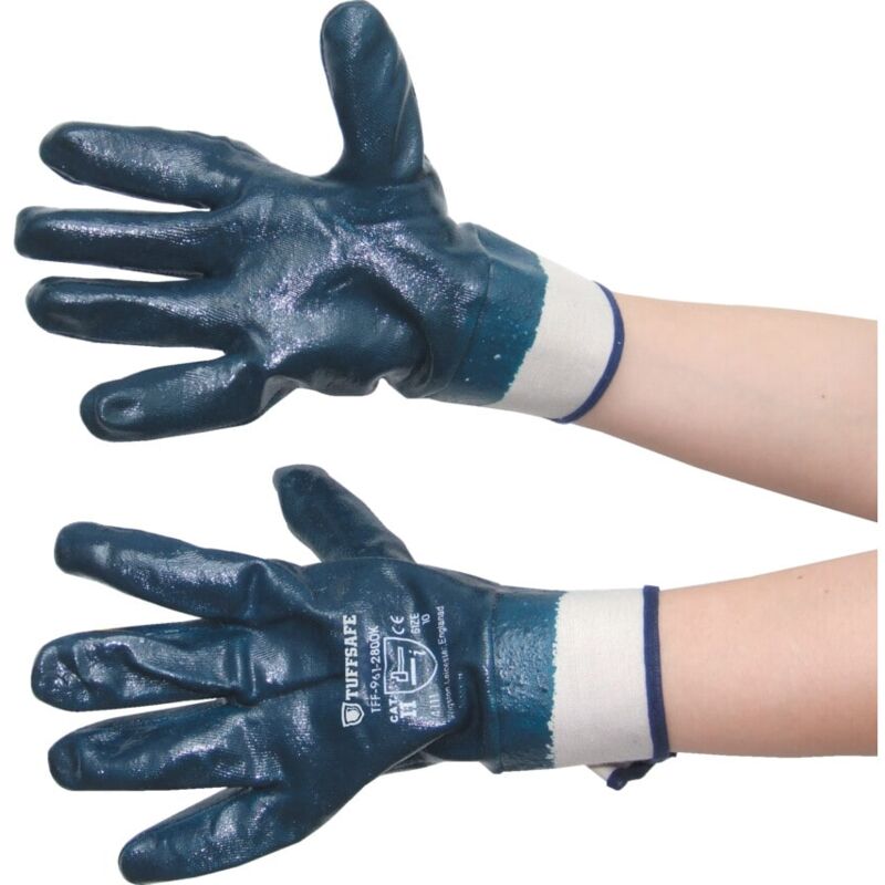 Fully Coated Blue Safety Cuff Gloves - Size 10 - Tuffsafe