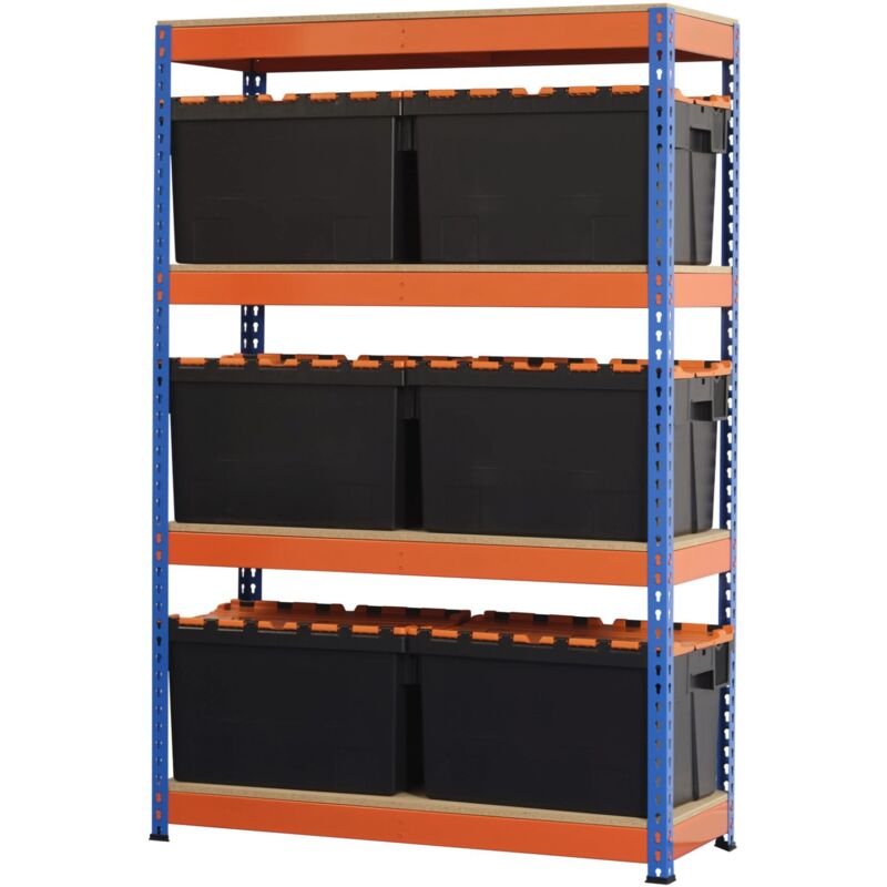 Heavy Duty Shelving Blue and Orange 4 Levels 1800 x 1200 x 600 With 6 65LTR CROC Storage Boxes
