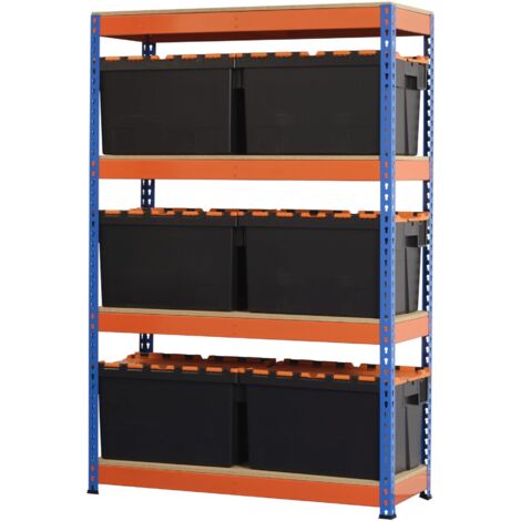 Heavy Duty Shelving Blue and Orange 4 Levels 1800 x 1200 x 600  With 6 65LTR CROC Storage Boxes