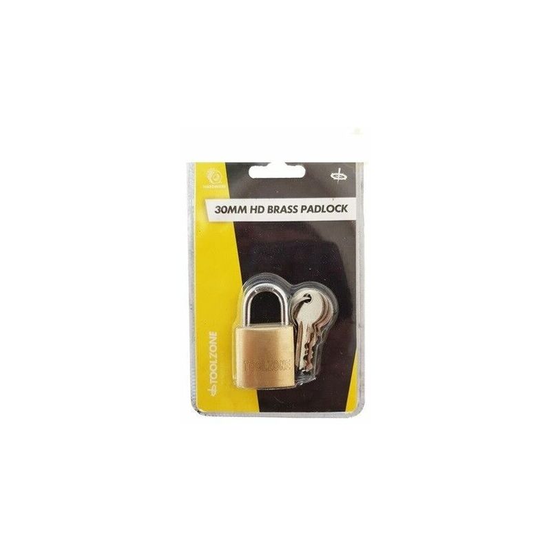 Toolzone - Heavy Duty Solid Brass Padlock 30mm Security Safety Lock 3 Keys Shackle