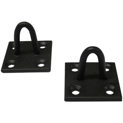 Heavy Duty Staple On Plates X2 Black (Chain Wire Rope Pad Eye Steel Wall Anchor)