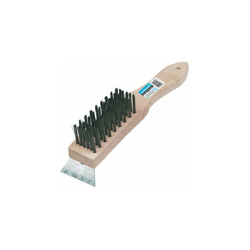 Heavy Duty Steel Wire Brush & Scraper 6 Row Wooden Handle 290mm Length