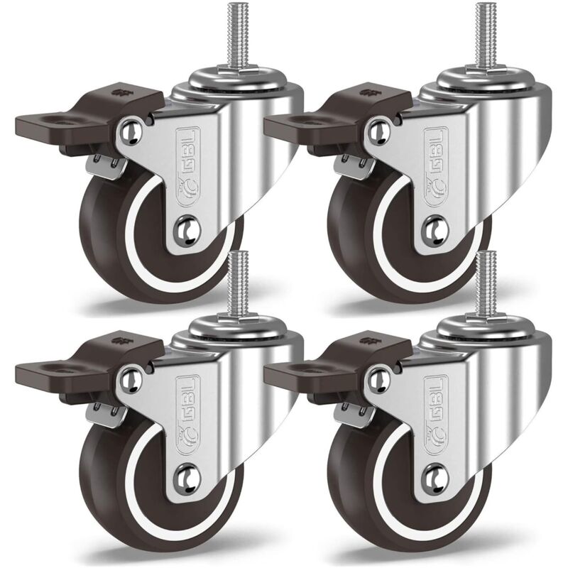 Heavy-duty swivel casters with 4 locking screws - 50mm M10 x 25mm, up to 200kg - Pack of 4 quiet, non-marking casters for furniture