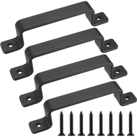 Heavy Duty Vintage Cast Iron Door Handles Set of 4 Black Ideal for Outdoor Garage Cabinet Indoor