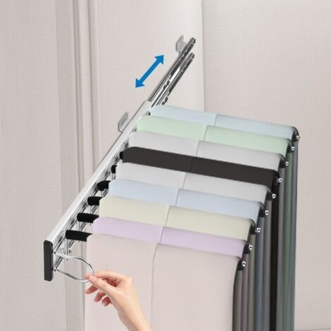 Heavy Duty Wardrobe Pull-out Trouser Rack w/Silent Rail Left Mounting Steel Rack