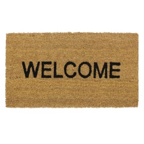 JVL Heavy Duty Welcome PVC Backed Coir Entrance Doormat, Vinyl, 33.5x60cm, Brown