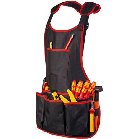 Heavy-duty work apron - 15 tool pockets, black waterproof Oxford cloth work apron, garden apron, adjustable for men and women