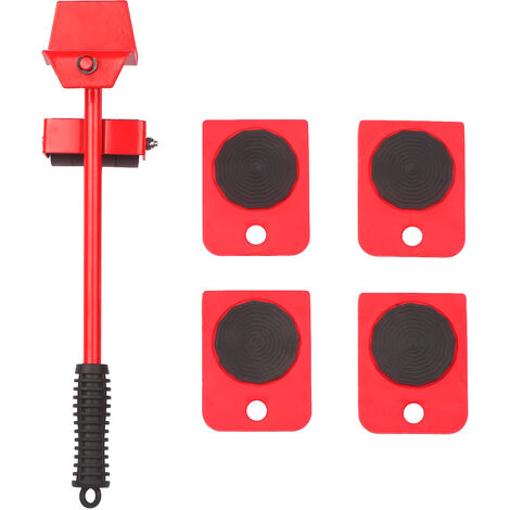 Heavy Furniture Moving Kit Easy Mover Appliance Roller Lifter Moving System with 4 Wheel Sliders Lifter Kit for Moving Sofa Cabinet Table 180 Degree Adjustable Head of Pry Bar,model:Red