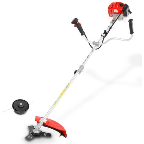 Hecht jardin 128 BTS Debroussailleuse essence systeme de coupe a 2 fils et couteau a 3 dents