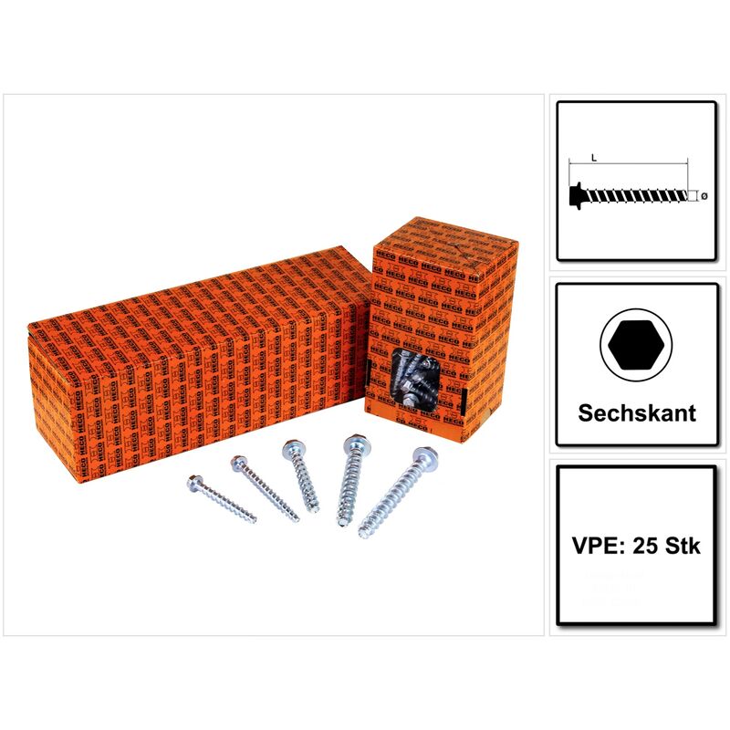

HECO MULTI-MONTI-plus SS Tornillos para hormigón 12 x 90 mm / 25 unidades / SW 15 / Cabeza hexagonal galvanizado A2K ( 48409 )