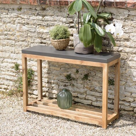 HECTOR - Console rect. double plateau effet béton foncé et bois acacia