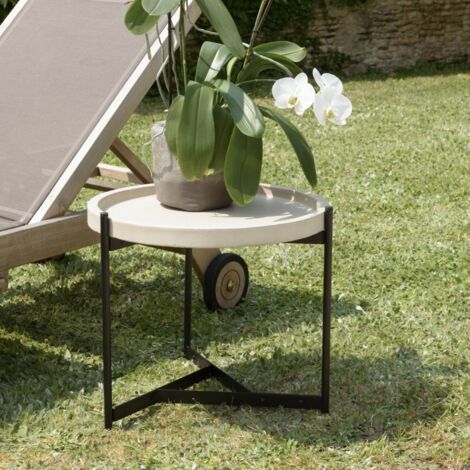 HECTOR - Table d'appoint 52x50cm plateau béton beige pieds métal noir