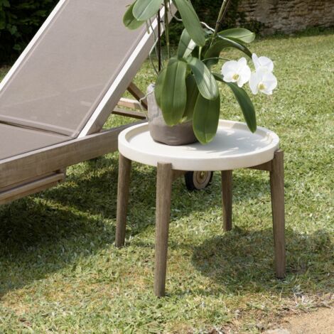 HECTOR - Table d'appoint ronde diam 50 cm plateau béton beige