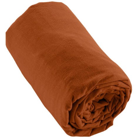 HEDDA - Drap Housse 180x200cm Flanelle de Coton Coloris Tomette