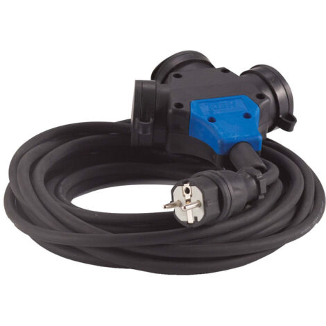 Hedi VK25-HK2 - Alargador Hedi 25 m. cable de goma de neopreno 3G2,5, color negro, IP44. Con cabezal suspendido con 3 tomas