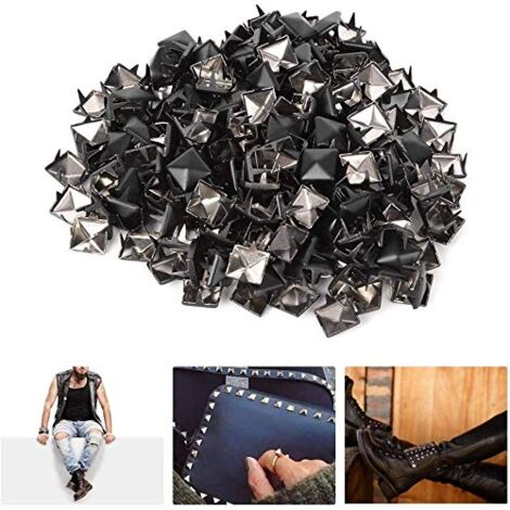 HEEPDD 200 Stücke Platz Nieten, 9mm Platz Spike Studs DIY Leathercraft Spike Nieten Tasche Leder Kleidung Tasche Dekorative Schuhe Niet(Matt-schwarz)